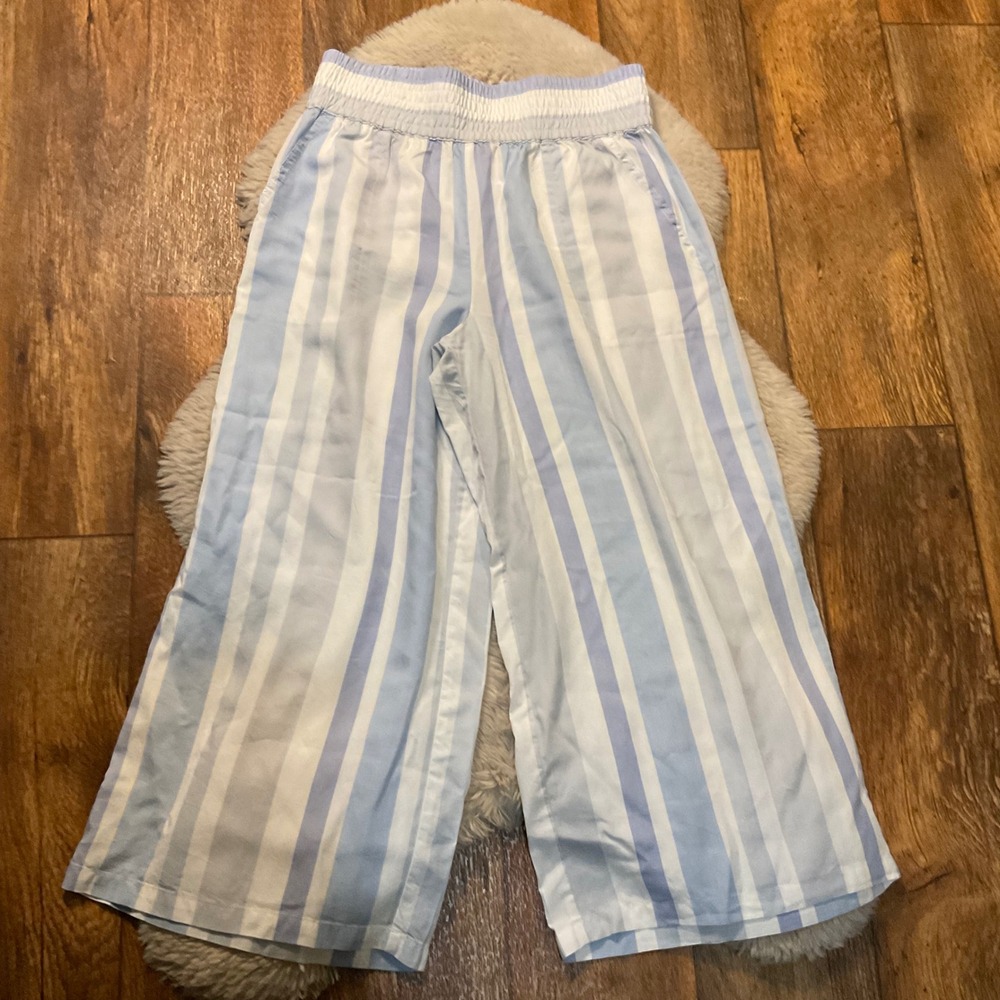 Saks Fifth Avenue Pants Size Small Striped Blue‎ White Pockets Womens Flowy Wide